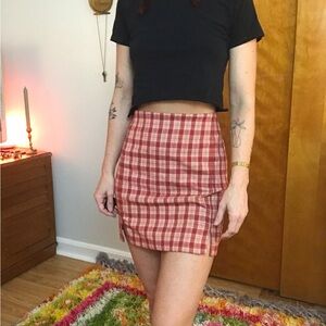 Brandy Melville Red Cream Plaid Mini Mini Skirt